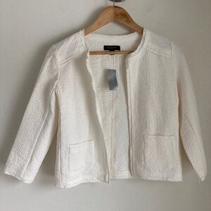 Ann Taylor Cream Textured Open-Front Cardigan Jacket